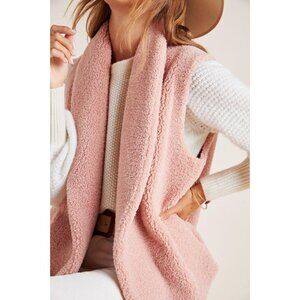 Anthropologie Norla Women's Small Rose Pink Rhodes Vest Pockets Teddy Sherpa Top